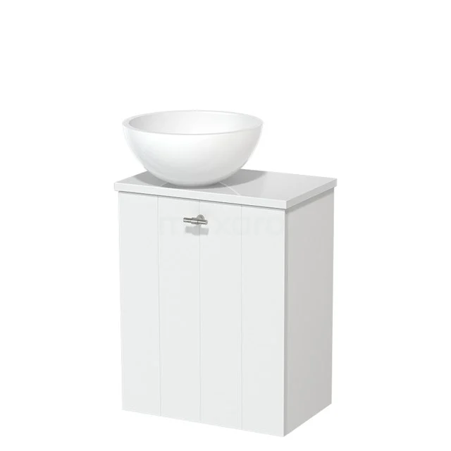 Toiletmeubel met waskom | 41 cm Mat wit Lamel front Hoogglans wit Mineraalmarmer waskom Hoogglans wit blad TMK10-05647