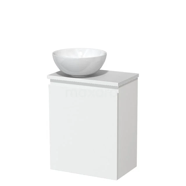 Toiletmeubel met waskom | 41 cm Mat wit Greeploos front Hoogglans wit Keramiek waskom Hoogglans wit blad TMK10-05650