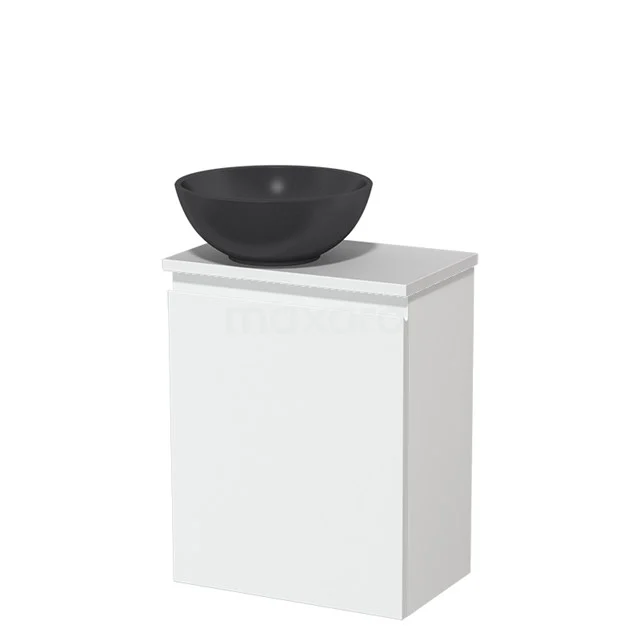 Toilet unit with countertop wash basin | 41 cm Matte white Handleless front Matte black Quartz wash basin High-gloss white worktop TMK10-05659
