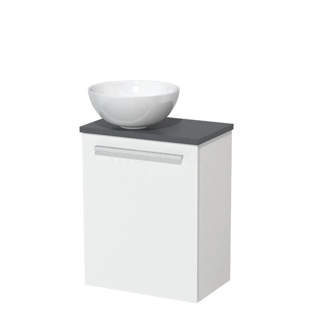 Toiletmeubel met waskom | 41 cm Mat wit Vlak front Hoogglans wit Keramiek waskom Donkergrijs blad TMK10-05660