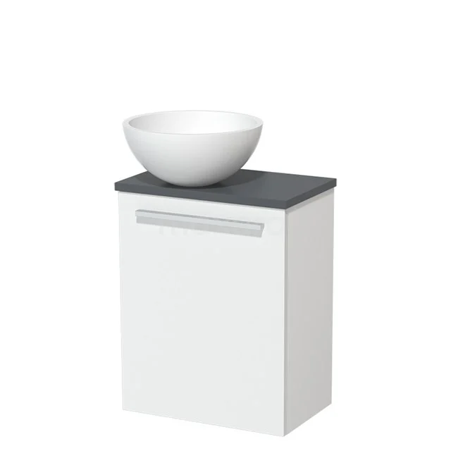 Toilet unit with wash basin | 41 cm Flat front Matte white Solid surface wash basin Dark grey worktop TMK10-05663