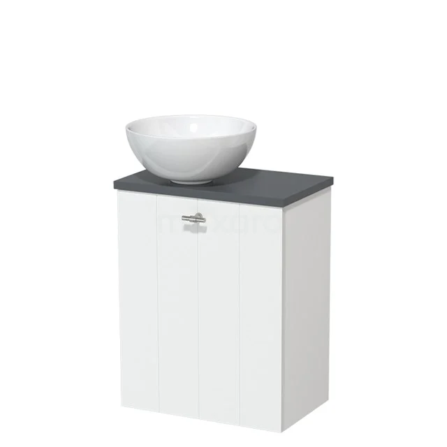 Toilet unit with countertop wash basin | 41 cm Matte white Lamel front High-gloss white Ceramic countertop wash basin Dark grey worktop TMK10-05665