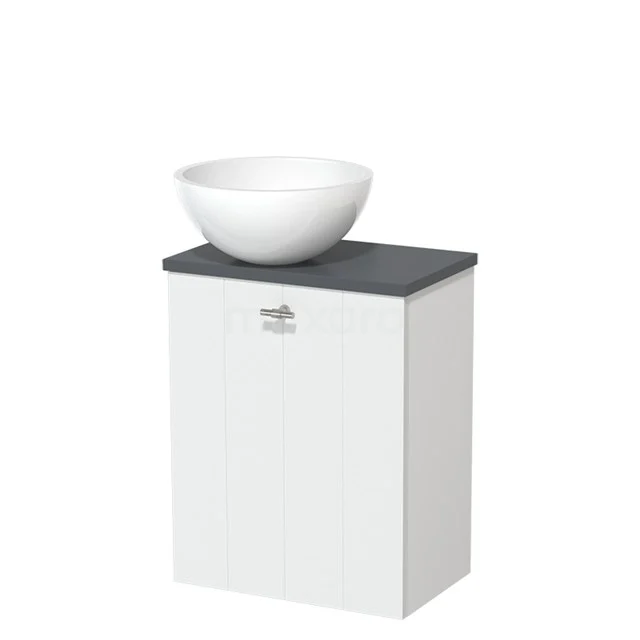 Toilet unit with countertop wash basin | 41 cm Matte white Lamel front High-gloss white Mineral marble countertop wash basin Dark grey worktop TMK10-05667