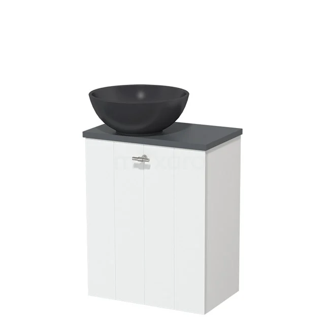 Toilet unit with countertop wash basin | 41 cm Mat white Lamel front Matte black Quartz countertop wash basin Dark grey worktop TMK10-05669