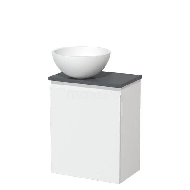 Toilet unit with countertop wash basin | 41 cm Matte white Handleless front Matte white Solid surface wash basin Dark grey worktop TMK10-05673