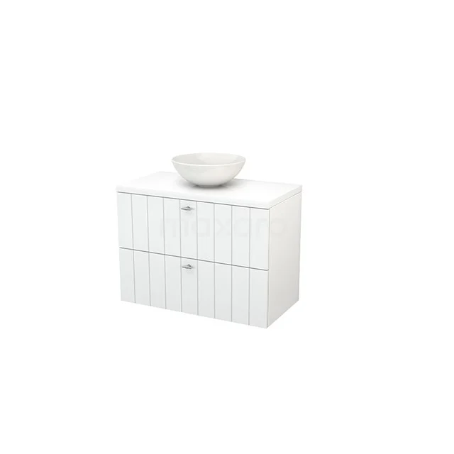 White bathroom unit with vanity units for countertop wash basin, wood-look design and two drawers, ideal for modern bathroom design.