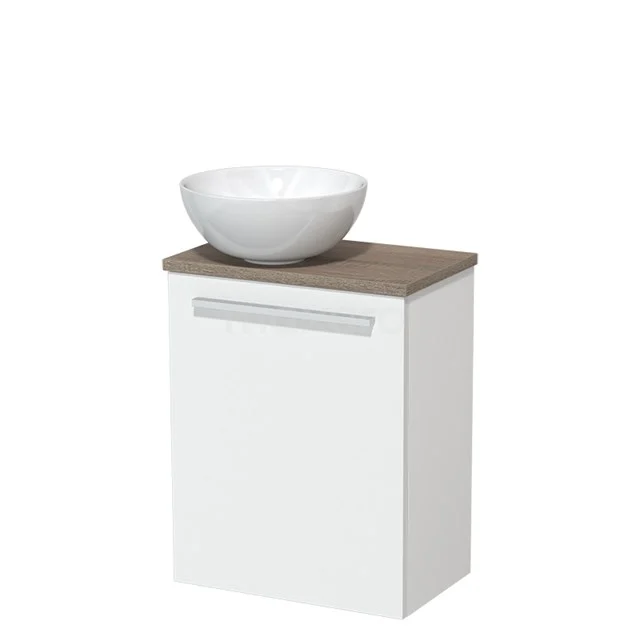 Toilet unit with wash basin | 41 cm Matte white Flat front High-gloss white Ceramic countertop wash basin Oak worktop TMK10-05700