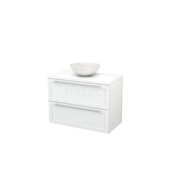White hanging bathroom unit with two drawers and a round countertop wash basin, clean design and modern look.