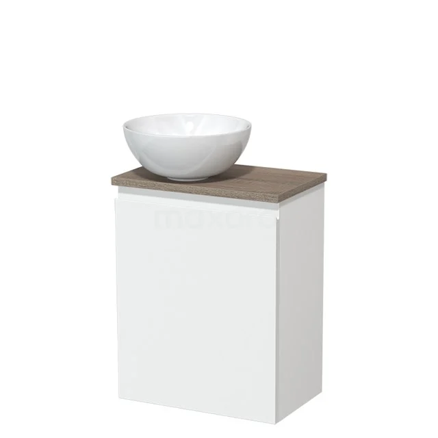 Toilet unit with wash basin | 41 cm Matte white Handleless front High-gloss white Ceramic countertop wash basin Oak worktop TMK10-05710