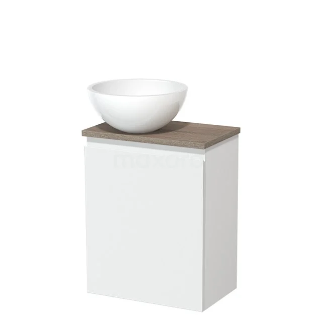 Toilet unit with countertop wash basin | 41 cm Matte white Handleless front High-gloss white Mineral marble countertop wash basin Worktop Oak TMK10-05712