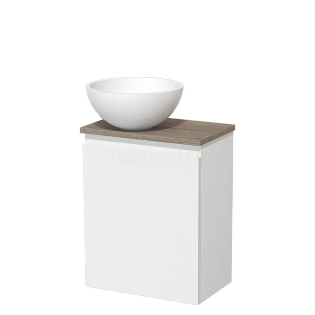 Toilet unit with wash basin | 41 cm Matte white Handleless front Matte white Solidtop wash basin Oak worktop TMK10-05718