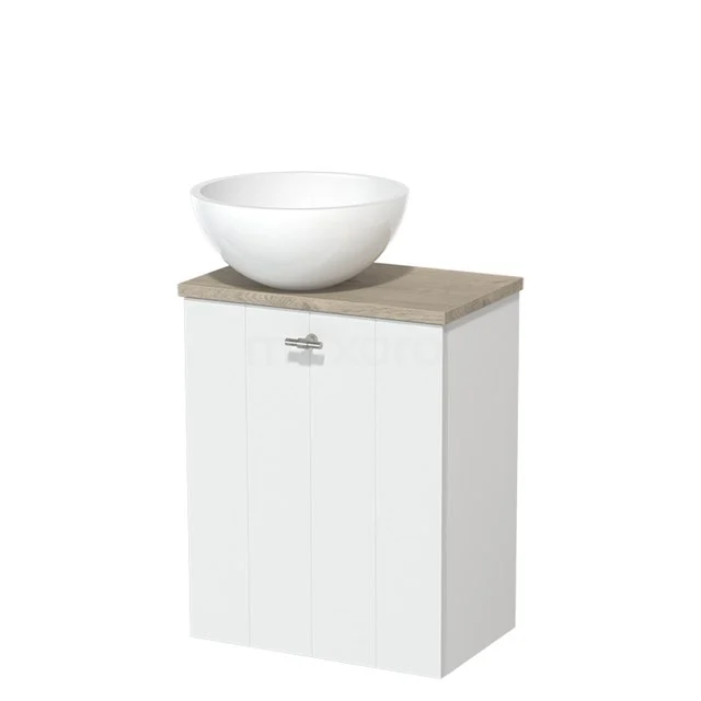 Toilet unit with countertop wash basin | 41 cm Matte white Lamel front High-gloss white Mineral marble countertop wash basin Light grey oak worktop TMK10-05727