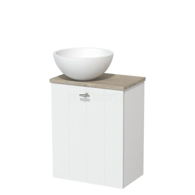 Toilet unit with countertop wash basin | 41 cm Matte white Lamel front Matte white Solid surface wash basin Light grey oak worktop TMK10-05728