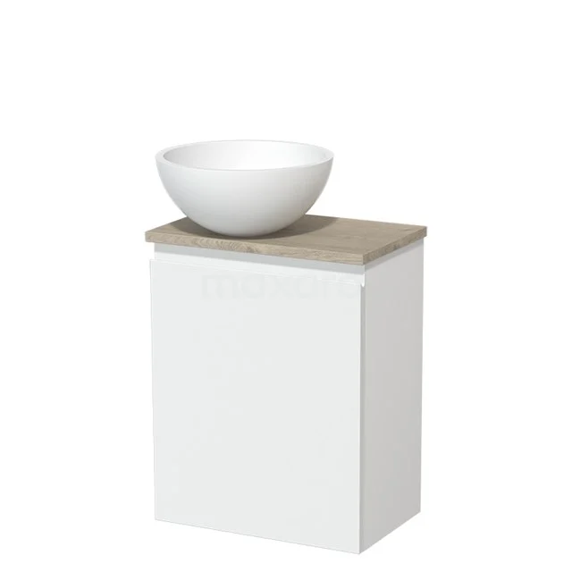 Toilet unit with countertop wash basin | 41 cm Matt white Handleless front Matte white Solid surface wash basin Light grey oak worktop TMK10-05733