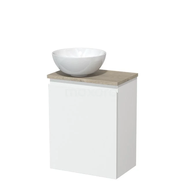 Toilet unit with countertop wash basin | 41 cm Matte white Handleless front High-gloss white Ceramic basin Light grey oak worktop TMK10-05735