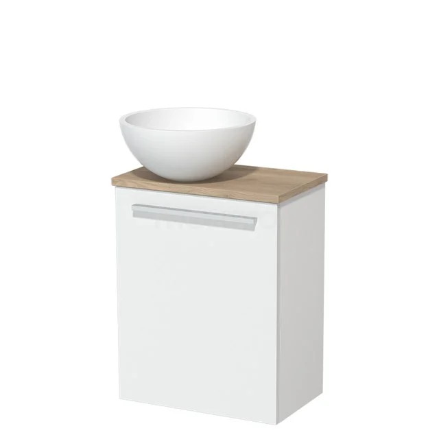 Toilet unit with wash basin | 41 cm Matte white Flat front Flat front Solid surface wash basin Light brown oak worktop TMK10-02798