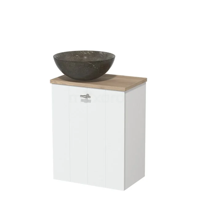 Toilet unit with countertop wash basin | 41 cm Matte white Lamel front Blue stone Natural stone countertop wash basin Light brown oak worktop TMK10-02801