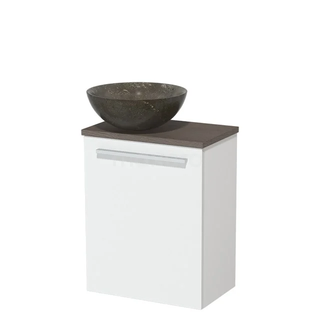 Toilet unit with wash basin | 41 cm Matte white Flat front Natural stone Countertop wash basin Dark brown oak worktop TMK10-05741