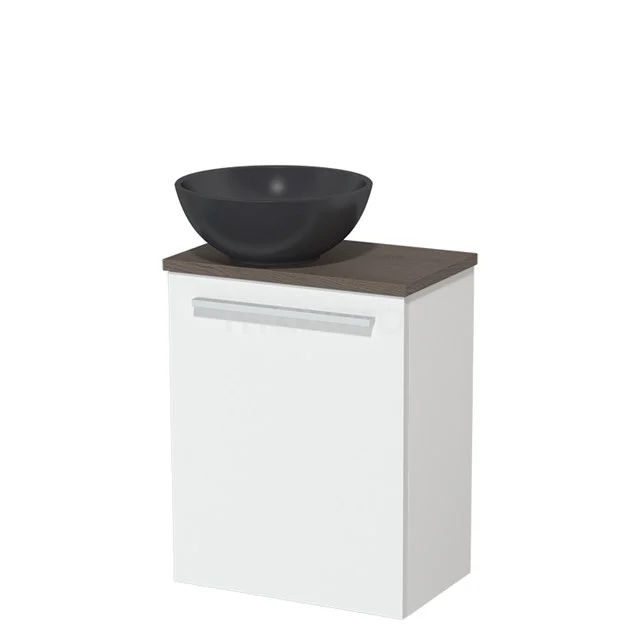 Toilet unit with wash basin | 41 cm Matte white Flat front Matte black Quartz wash basin Dark brown oak worktop TMK10-05744