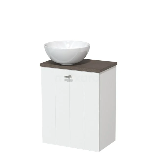 Toiletmeubel met waskom | 41 cm Mat wit Lamel front Hoogglans wit Keramiek waskom Donkerbruin eiken blad TMK10-05745