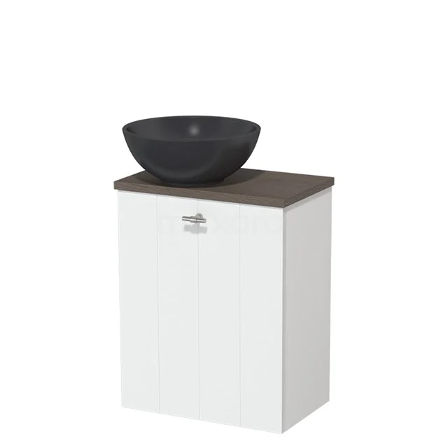 Toilet unit with countertop wash basin | 41 cm Matte white Lamel front Matte black Quartz wash basin Dark brown oak worktop TMK10-05749