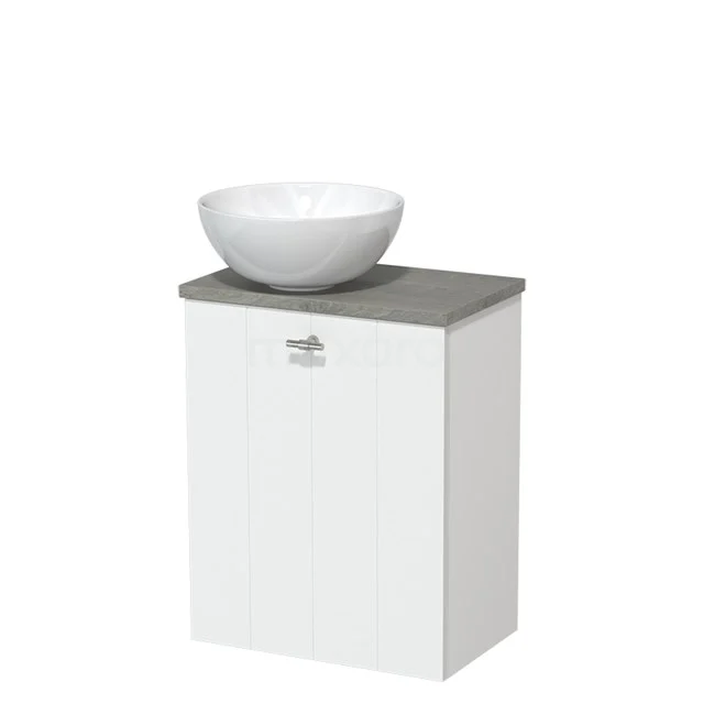 Toilet unit with wash basin | 41 cm Matte white Lamel front High-gloss white Ceramic countertop wash basin Grey oak worktop TMK10-01238