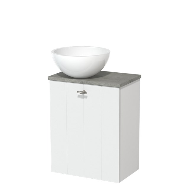 Toiletmeubel met waskom | 41 cm Mat wit Lamel front Hoogglans wit Mineraalmarmer waskom Grijs eiken blad TMK10-01240