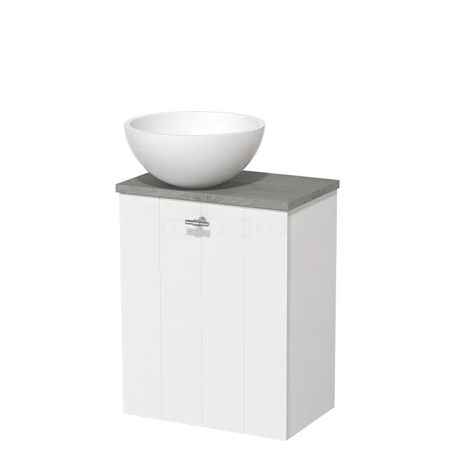 Toilet unit with countertop wash basin | 41 cm Matte white Lamel front Matte white Solid surface wash basin Grey oak worktop TMK10-01241