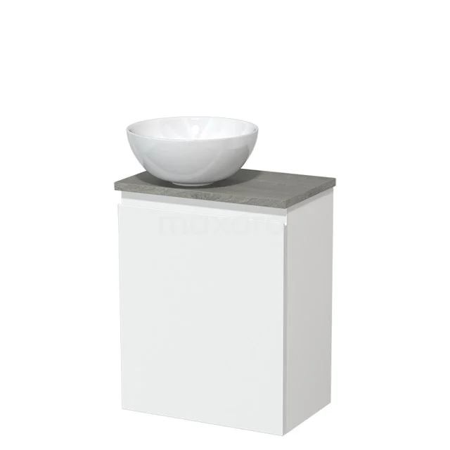 Toiletmeubel met waskom | 41 cm Mat wit Greeploos front Hoogglans wit Keramiek waskom Grijs eiken blad TMK10-01243