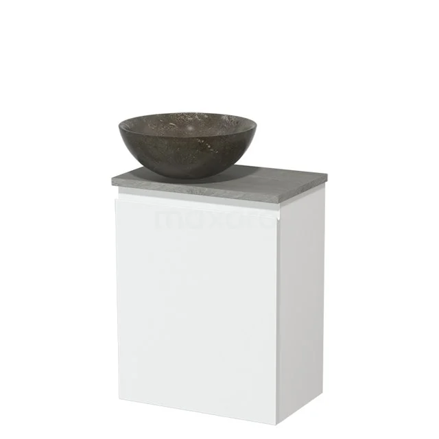 Toilet unit with wash basin | 41 cm Matte white Handleless front Blue stone Natural stone countertop wash basin Grey oak worktop TMK10-01244