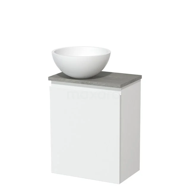 Toilet unit with countertop wash basin | 41 cm Matte white Handleless front Matte white Solid surface wash basin Grey oak worktop TMK10-01246