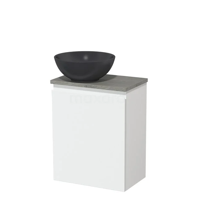 Toilet unit with countertop wash basin | 41 cm Matte white Handleless front Black oak Quartz basin Grey oak worktop TMK10-01247