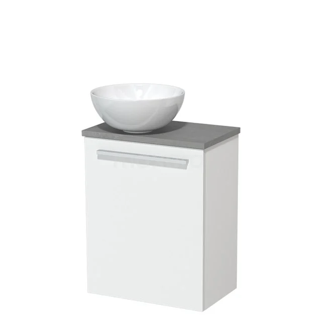 Toiletmeubel met waskom | 41 cm Mat wit Vlak front Hoogglans wit Keramiek waskom Lichtgrijs beton blad TMK10-01253