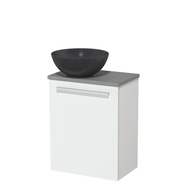 Toilet unit with wash basin | 41 cm Matte white Flat front Matte black Quartz wash basin Light grey concrete worktop TMK10-05784
