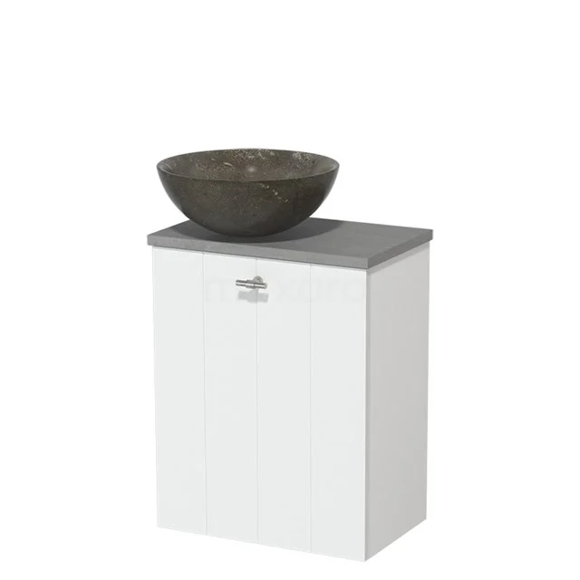 Toilet unit with countertop wash basin | 41 cm Matte white Lamel front Blue stone Natural stone countertop wash basin Light grey concrete worktop TMK10-05786