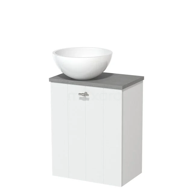 Toilet unit with countertop wash basin | 41 cm Matte white Lamel front High-gloss white Mineral marble countertop wash basin Light grey concrete worktop TMK10-05787