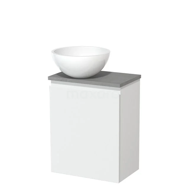 Countertop wash basin | 41 cm Matte white Handleless front High-gloss white Mineral marble basin Light grey concrete worktop TMK10-05792