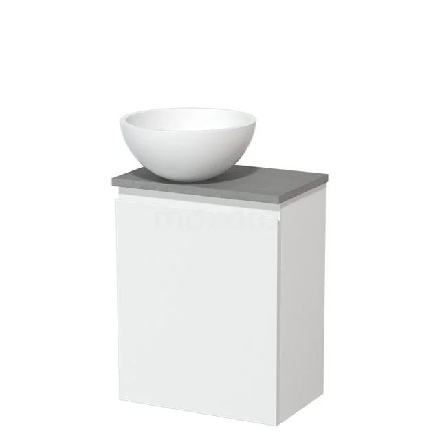 Toilet unit with wash basin | 41 cm Matt white Handleless front Matte white Solid surface wash basin Light grey concrete worktop TMK10-05793