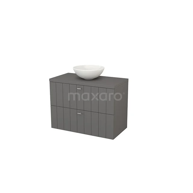Modulo+ Plato Badkamermeubel voor waskom | 90 cm Basalt Lamel front Basalt blad 2 lades onder elkaar BMK001863