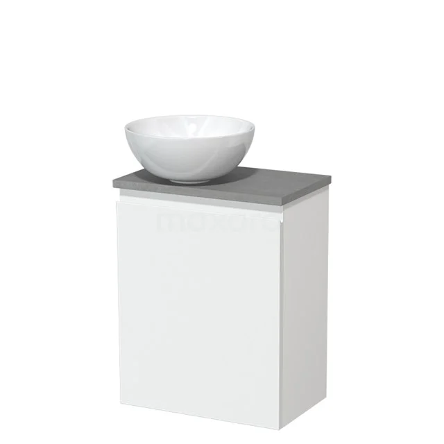 Countertop wash basin | 41 cm Matte white Handleless front High-gloss white Ceramic basin Light grey concrete worktop TMK10-05795