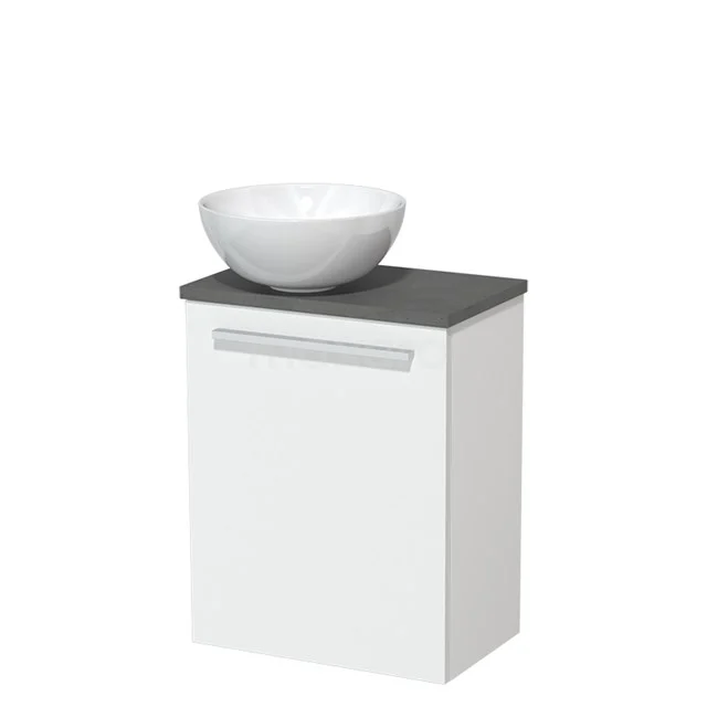 Toilet unit with wash basin | 41 cm Matte white Flat front High-gloss white Ceramic wash basin Dark grey concrete worktop TMK10-05800