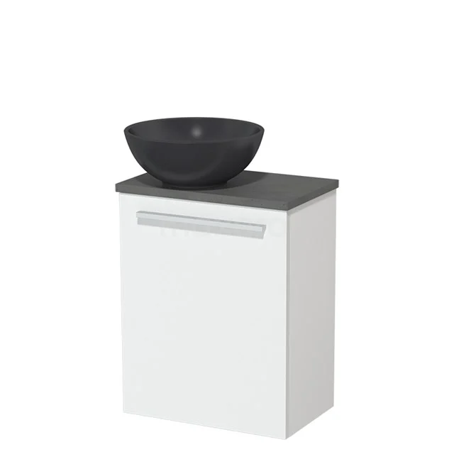 Toilet unit with wash basin | 41 cm Matte white Flat front Matte black Quartz wash basin Dark grey concrete worktop TMK10-05804