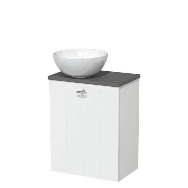 Toilet unit with countertop wash basin | 41 cm Matte white Lamel front High-gloss white Ceramic wash basin Dark grey concrete worktop TMK10-05805