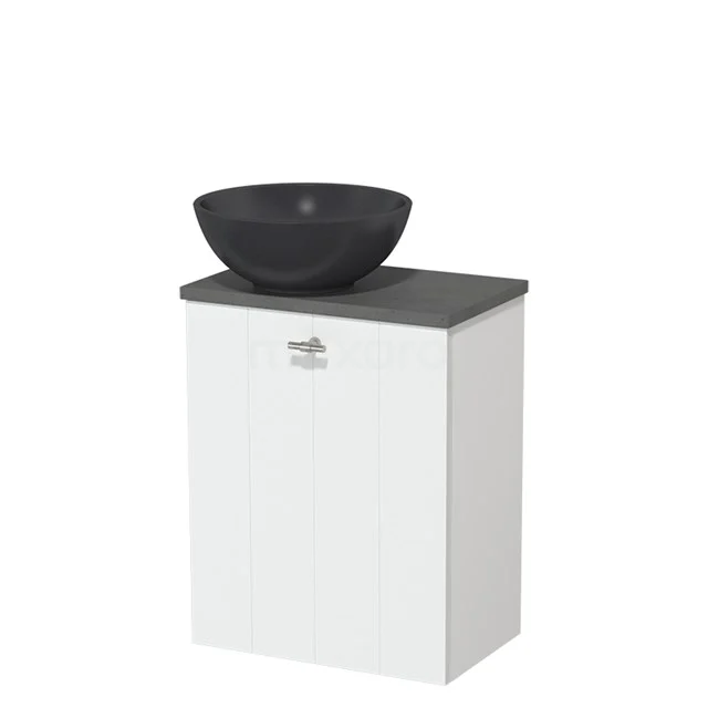 Countertop wash basin | 41 cm Matte white Lamel front Matte black Quartz wash basin Dark grey concrete worktop TMK10-05809