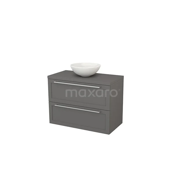 Grey bathroom furniture set with ceramic basin, modern look and two spacious drawers for practical storage space.