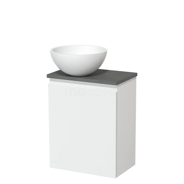 Toilet unit with countertop wash basin | 41 cm Matt white Handleless front Matte white Solid surface wash basin Dark grey concrete worktop TMK10-05818