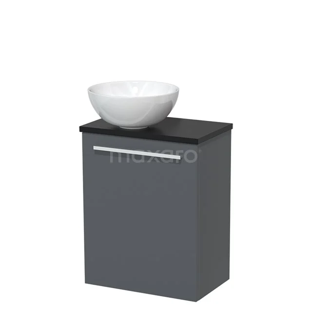 Toiletmeubel met waskom | 41 cm Donkergrijs Vlak front Hoogglans wit Keramiek waskom Mat zwart blad TMK10-04711