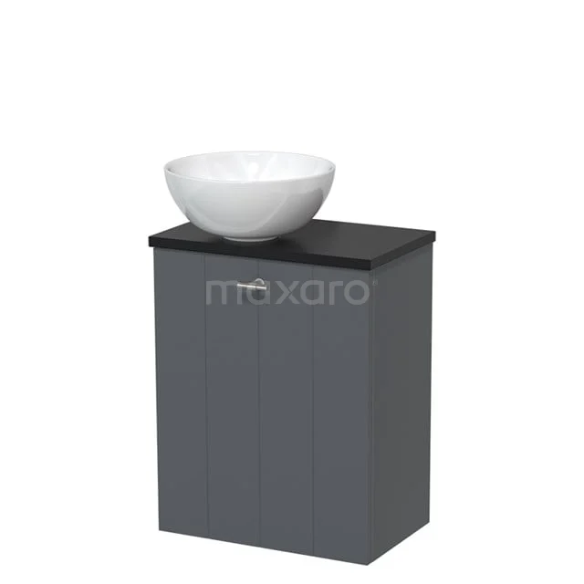 Toiletmeubel met waskom | 41 cm Donkergrijs Lamel front Hoogglans wit Keramiek waskom Mat zwart blad TMK10-04716