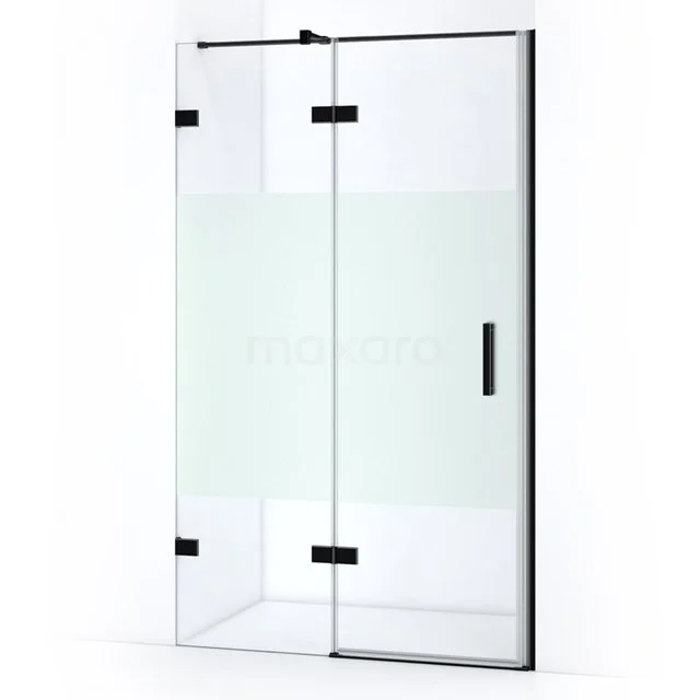 Duschtür mit schwarzem Rahmen, Klarglas und drehbarem Design, perfekt für einen modernen Badezimmerstil.