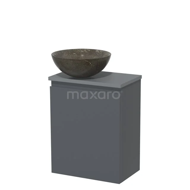 Toiletmeubel met waskom | 41 cm Donkergrijs Greeploos front Blue stone Natuursteen waskom Middengrijs blad TMK10-01324